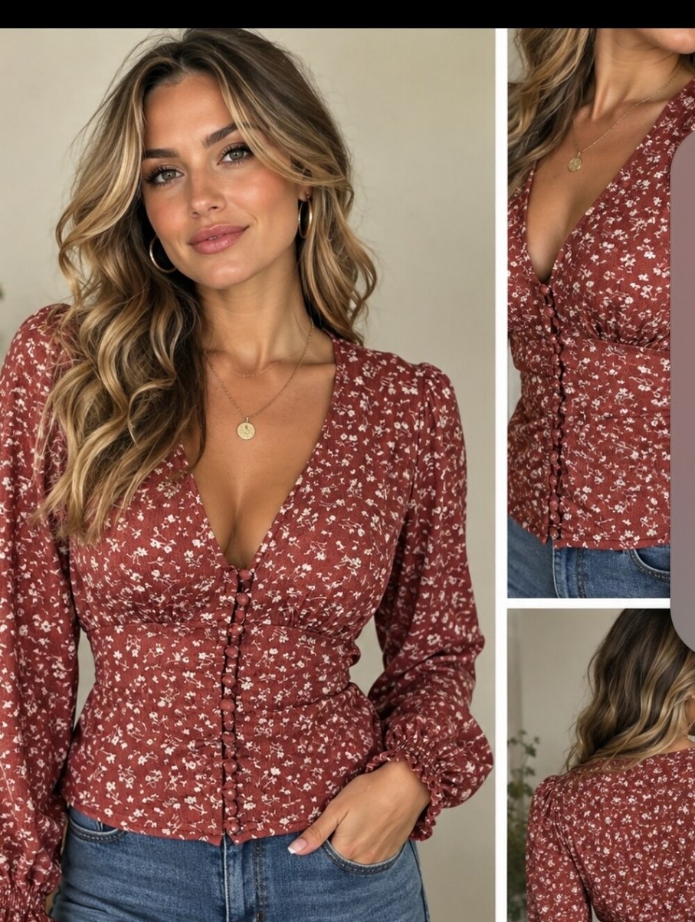Abercrombie & Fitch S. Vintage Floral Button-Front Smocked/ Corsett Top